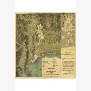 Map of Mayaguez, Puerto Rico 1888; Antique Map Custom Printed to Order - Teak Wood Magnetic Hanger Frame Optional
