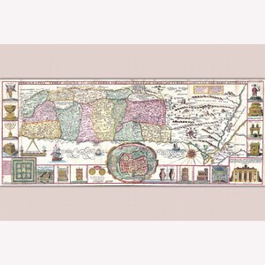 Map of the Holy Land by the Jesuit Monk Jacobus Tirinus, 1632 -  Teak Wood Magnetic Hanger Frame Optional