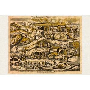 1813 Pilgrim's Progress Antique Map Illustrating Christian's Spiritual Journey