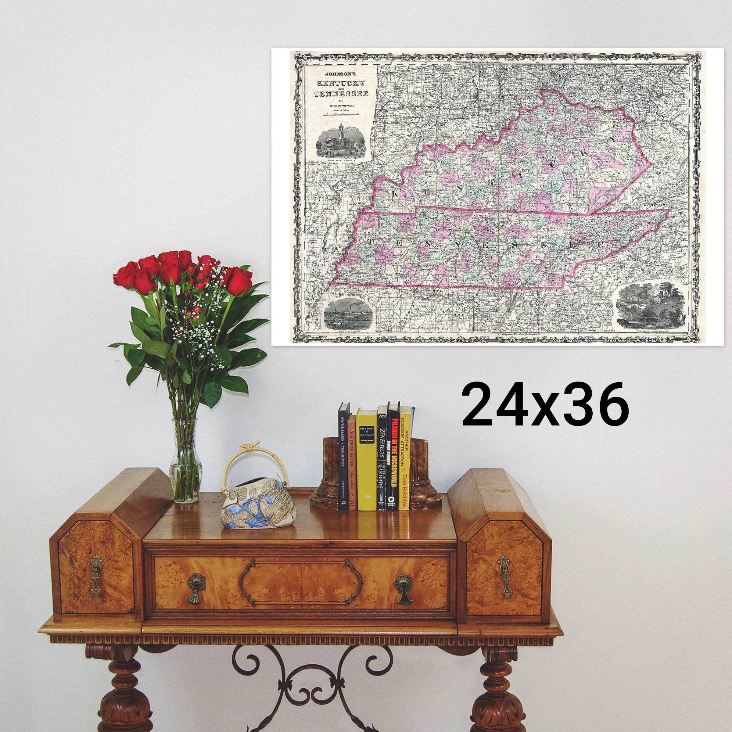 Kentucky y Tennessee; Mapa Johnson de 1862; Hermosa cartografía histórica -  Marco magnético de madera de teca (opcional) - Etsy México, image size:2400x2400