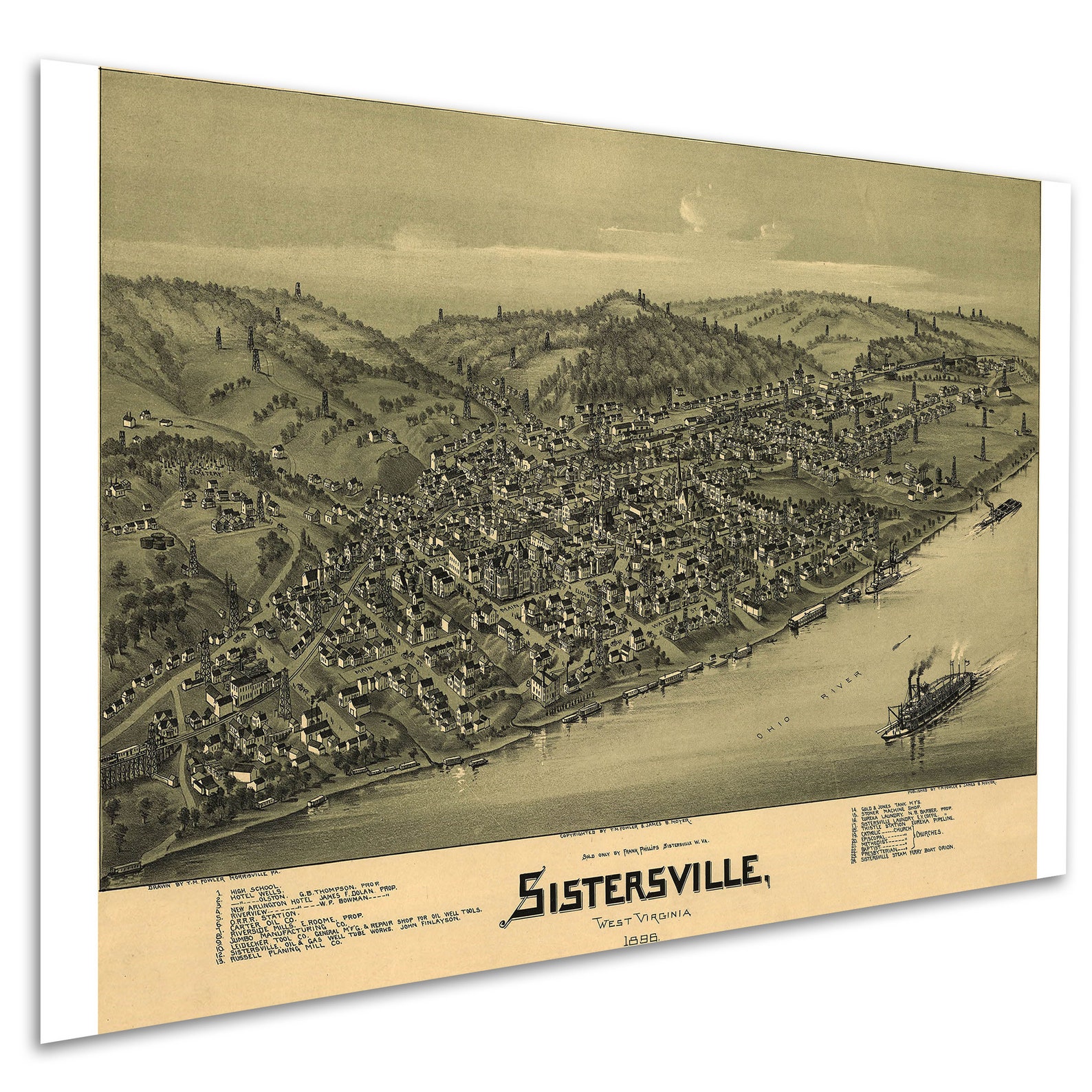 Map of Sistersville West Virginia 1896 Antique Birdseye Map Etsy