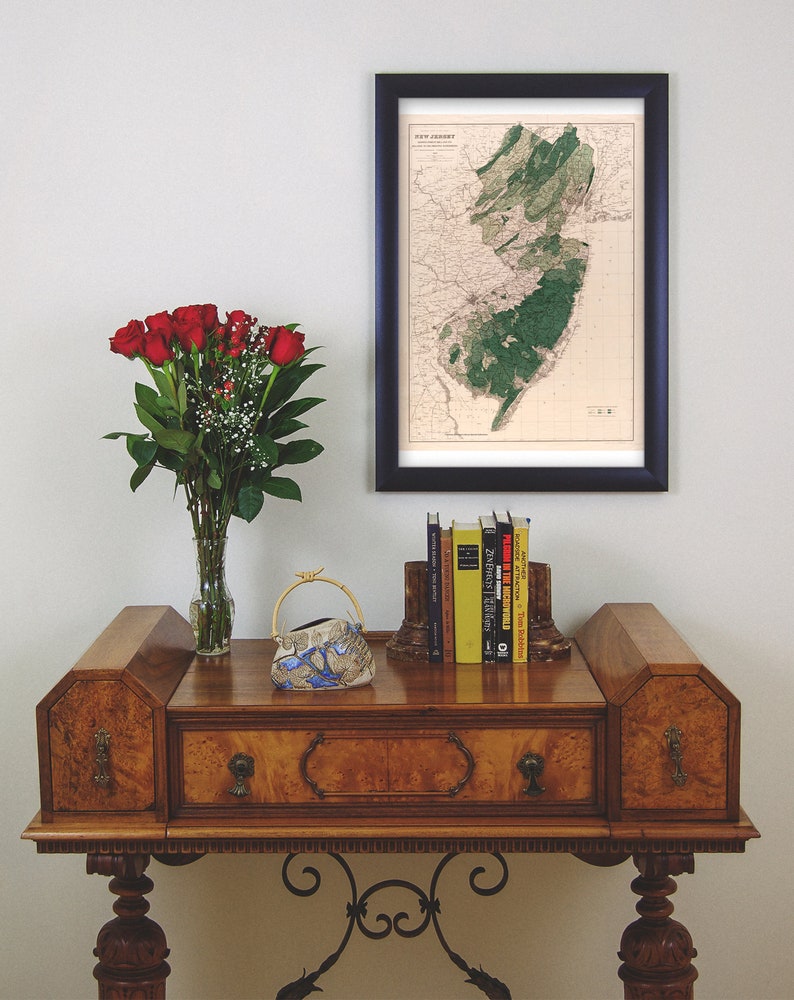 New Jersey, Forests & Watersheds Antique Map 1900 Teak Wood Magnetic Hanger Frame Optional image 2