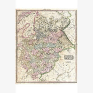 Russia in Europe; Antique Map by Pinkerton, 1818 - Teak Wood Magnetic Hanger Frame Optional