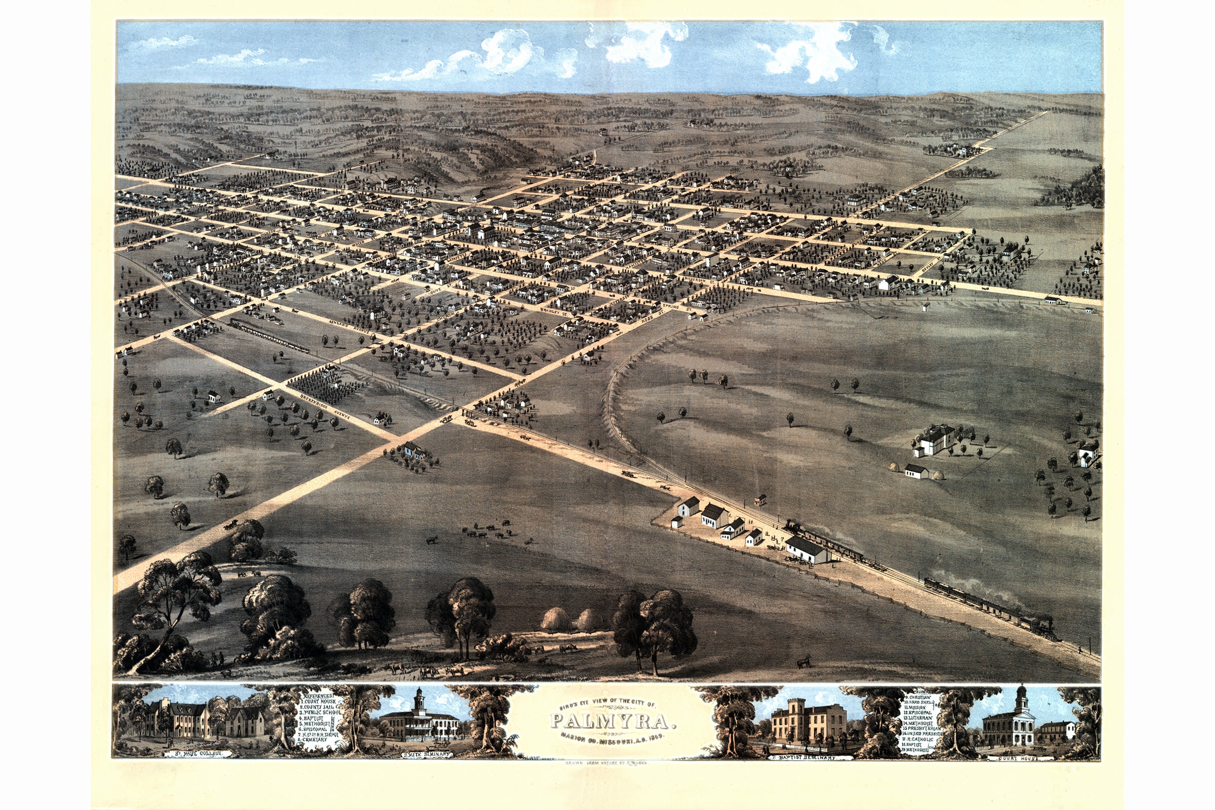 Map of Palmyra Missouri Antique Map Pictorial or Birdseye Etsy