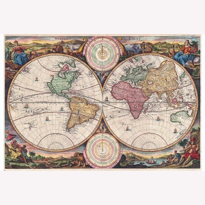Map Of The World In Two Hemispheres; Antique Map by Werelt Carte, 1730