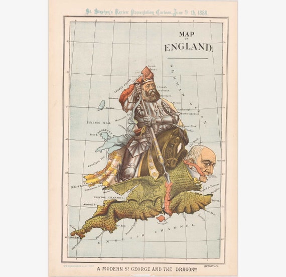 England Antique Allegorical Map Modern St. George & the | Etsy
