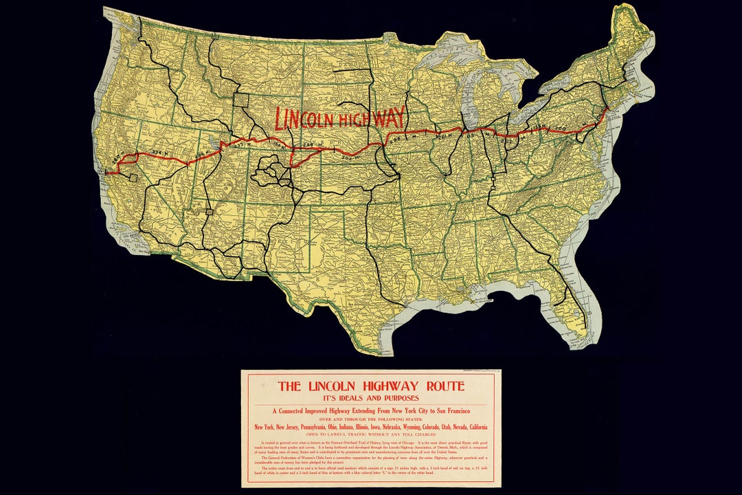 Map of Lincoln Highway Antique Map by Frank S. Schmid, Ca.1914 Teak ...