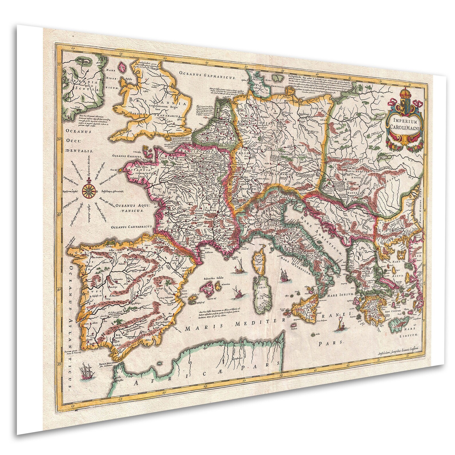 Europe Empire of Charlemagne Antique Map by Jansson 1657 - Etsy