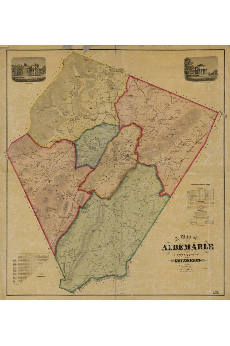 Map of Albemarle County VA including Charlottesville Antique Etsy