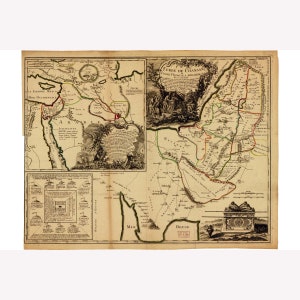 Antique Biblical Map; Abraham, Canaan; 12 Tribes of Israel; by Sanson 1843 -  Teak Wood Magnetic Hanger Frame Optional