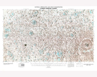 NASA Lunar Farside Chart LMP-2 NASA Moon Map - Detailed Crater & Mare Names 1976 -  Teak Wood Magnetic Hanger Frame Optional