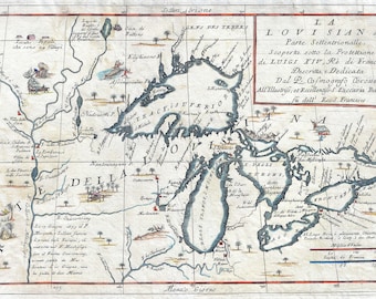 Map Of The Great Lakes; Antique Historic Map by Coronelli 1695
