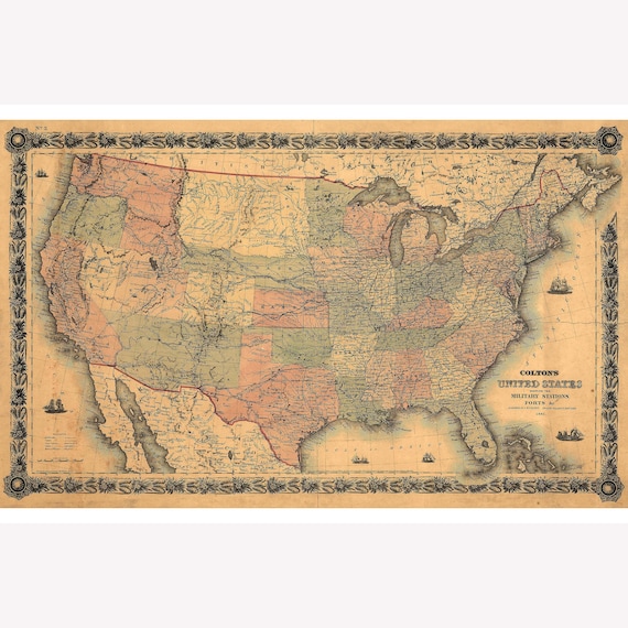 United States in 1855 Antique Civil War Map Colton Pub. 1861 | Etsy