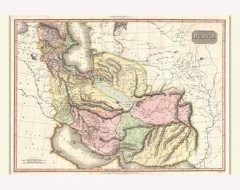 Persia Iraq, Iran, Afghanistan; Antique Map by Pinkerton, 1811 -  Teak Wood Magnetic Hanger Frame Optional