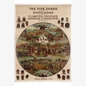 The Climates, Peoples and Industries & Productions of The Earth; Poster by Yaggy - Teak Wood Magnetic Hanger Frame Optional