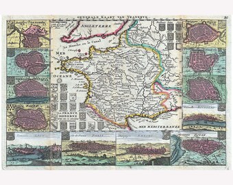 Map of France; Antique Map; Historic Cartography; 1747 - Teak Wood