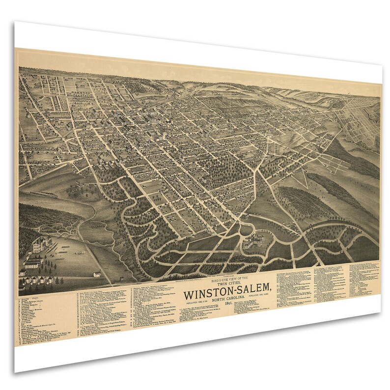 Map of Winston-salem NC 1891 Antique Bird's Eye Map - Etsy