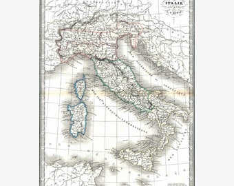 Ancient Italy, drawn in 1839 by Monin; Beautiful Antique Cartography - Teak Wood Magnetic Hanger Frame Optional