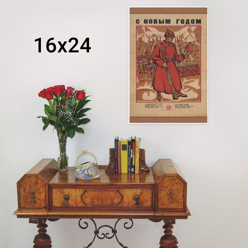 Bolshevik Poster Antique Russian Poster ca. 1918 Fine Reproduction Teak Wood Magnetic Hanger Frame Optional image 5