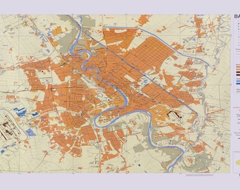 Map of Baghdad, Iraq by US Geospatial Intelligence Agency ca.2006 -  Teak Wood Magnetic Hanger Frame Optional