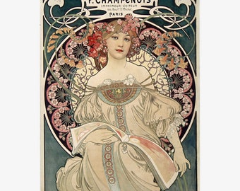 F. Champenois Imprimeur-Editeur, Paris, French Nouveau Poster 1898 - Teak Wood Magnetic Hanger Frame Optional