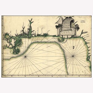 Clemes&#39; Map of the U.S. Gulf Coast, 1786; Historic Cartography -  Teak Wood Magnetic Hanger Frame Optional