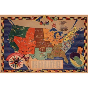 1940 College Football Map Highlighting Historic Championships and Team Mascots
