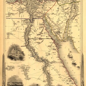 Map of Egypt and Arabia Petrea; Antique Map, 1851 - Teak Wood Magnetic Hanger Frame Optional
