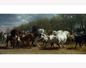 Rosa Bonheur; The Horse Fair, 1855; Fine Art Custom Giclee Print -  Teak Wood Magnetic Hanger Frame Optional
