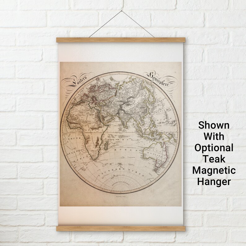 Eastern Hemisphere Lovely Antique Vintage Cartography by Daniel Lizars, 1842 Teak Wood Magnetic Hanger Frame Optional immagine 8