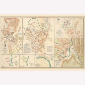 Nashville & Franklin TN Civil War Battlefields; Antique Map, 1865 -  Teak Wood Magnetic Hanger Frame Optional