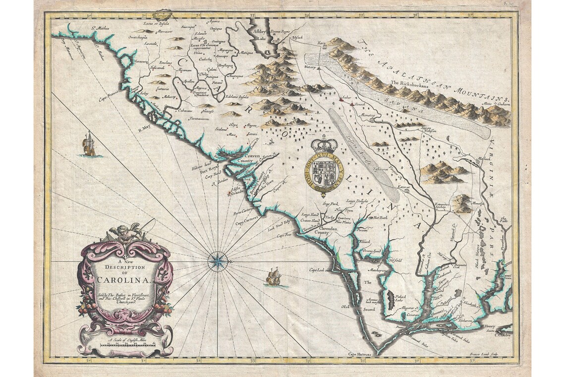 Vintage 1732 Carolina Historical Map Print - 20x28 Inches, Matte