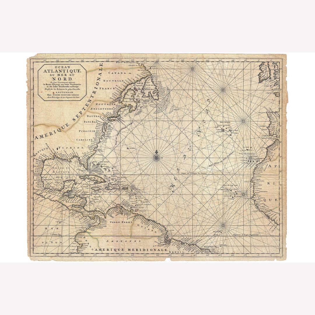 Buy North Atlantic; Antique Map; Nautical Chart by Mortier, 1683 Teak  Wood Magnetic Hanger Frame Optional Online in India