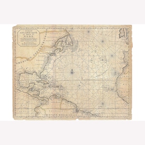 North Atlantic; Antique Map; Nautical Chart by Mortier, 1683 -  Teak Wood Magnetic Hanger Frame Optional