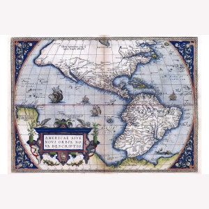 Map of America - The New World - Abraham Ortelius ca.1570 - Major Historical Map -  Teak Wood Magnetic Hanger Frame Optional