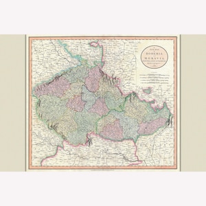 Map of the Czech Republic; Bohemia & Moravia; 1801 Antique Map by John Cary -  Teak Wood Magnetic Hanger Frame Optional