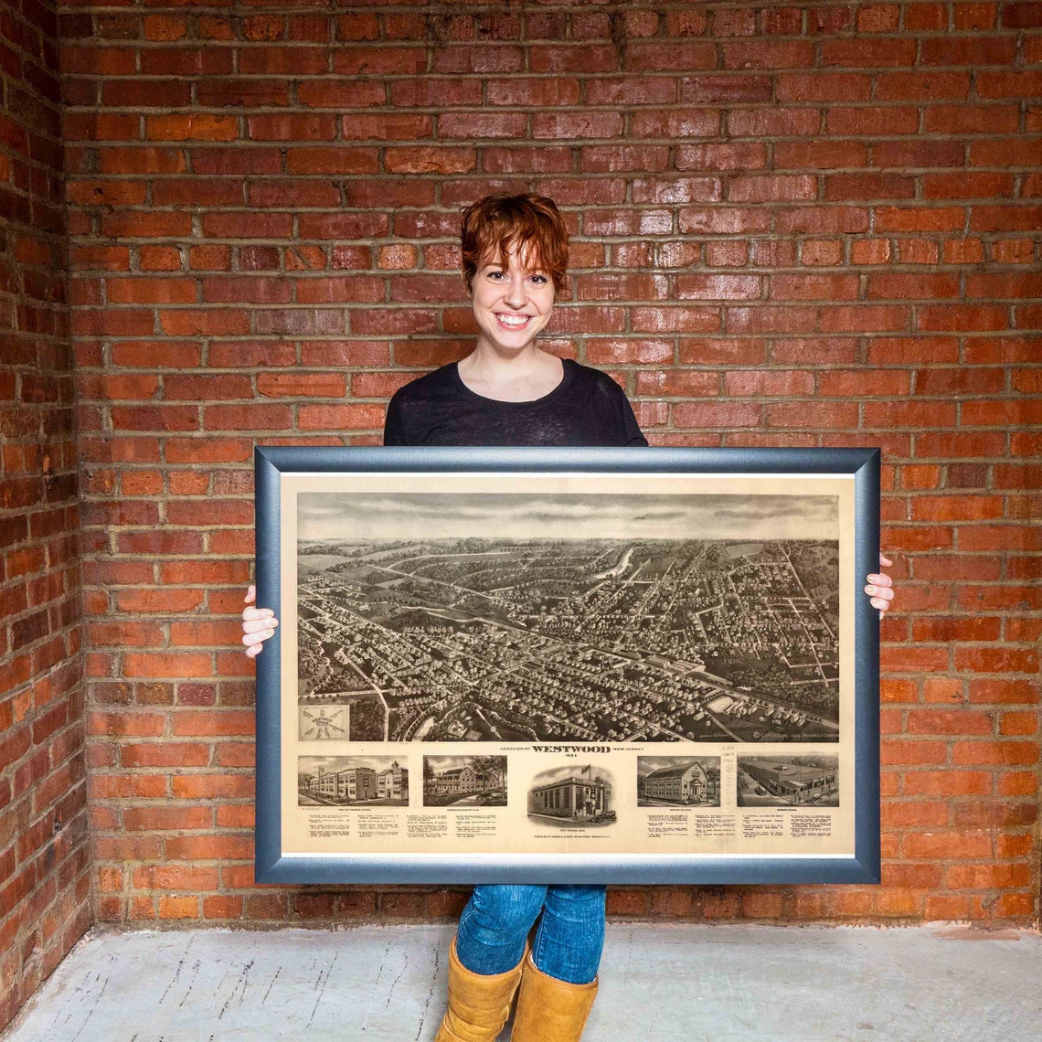 Westwood New Jersey Antique Birdseye Map 1924 Teak Wood Etsy