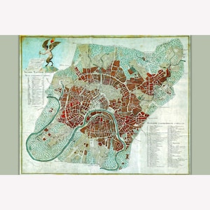 Map of Moscow Showing Damage of Fire of Moscow (1812) in Dark Shade -  Teak Wood Magnetic Hanger Frame Optional
