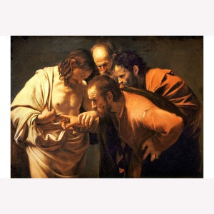 Caravaggio; The Incredulity of Saint Thomas, c.1601; Fine Giclee Print -  Teak Wood Magnetic Hanger Frame Optional