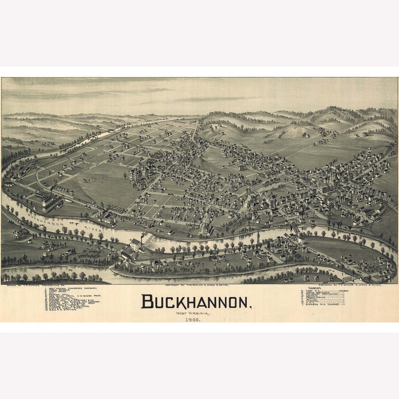 Map of Buckhannon West Virginia 1900 Antique Birdseye Map Etsy