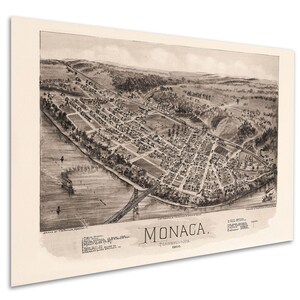 Monaca, Pennsylvania. Antique Birdseye Map; 1900 - Teak Wood Magnetic ...