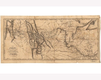 Lewis and Clark&#39;s Track Across the West; Antique Map; 1814 -  Teak Wood Magnetic Hanger Frame Optional