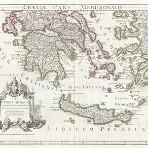 Ancient Greece Map | Southern Ancient Greece and Crete | Depicts Greek Islands | Created by French Cartographer Guillaume Delisle in 1794