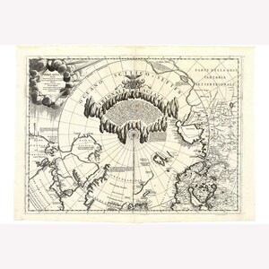 Terre Artiche; Coronelli&#39;s Map of the Arctic, ca.1690 -  Teak Wood Magnetic Hanger Frame Optional