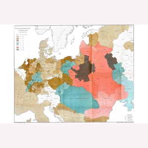May include: A map showing the distribution of Jews in the German Empire in 1900. The map is divided into regions, with different colors representing the percentage of Jews in each region. The map shows that the highest concentration of Jews was in the eastern part of the empire, particularly in the provinces of Prussia and Posen.