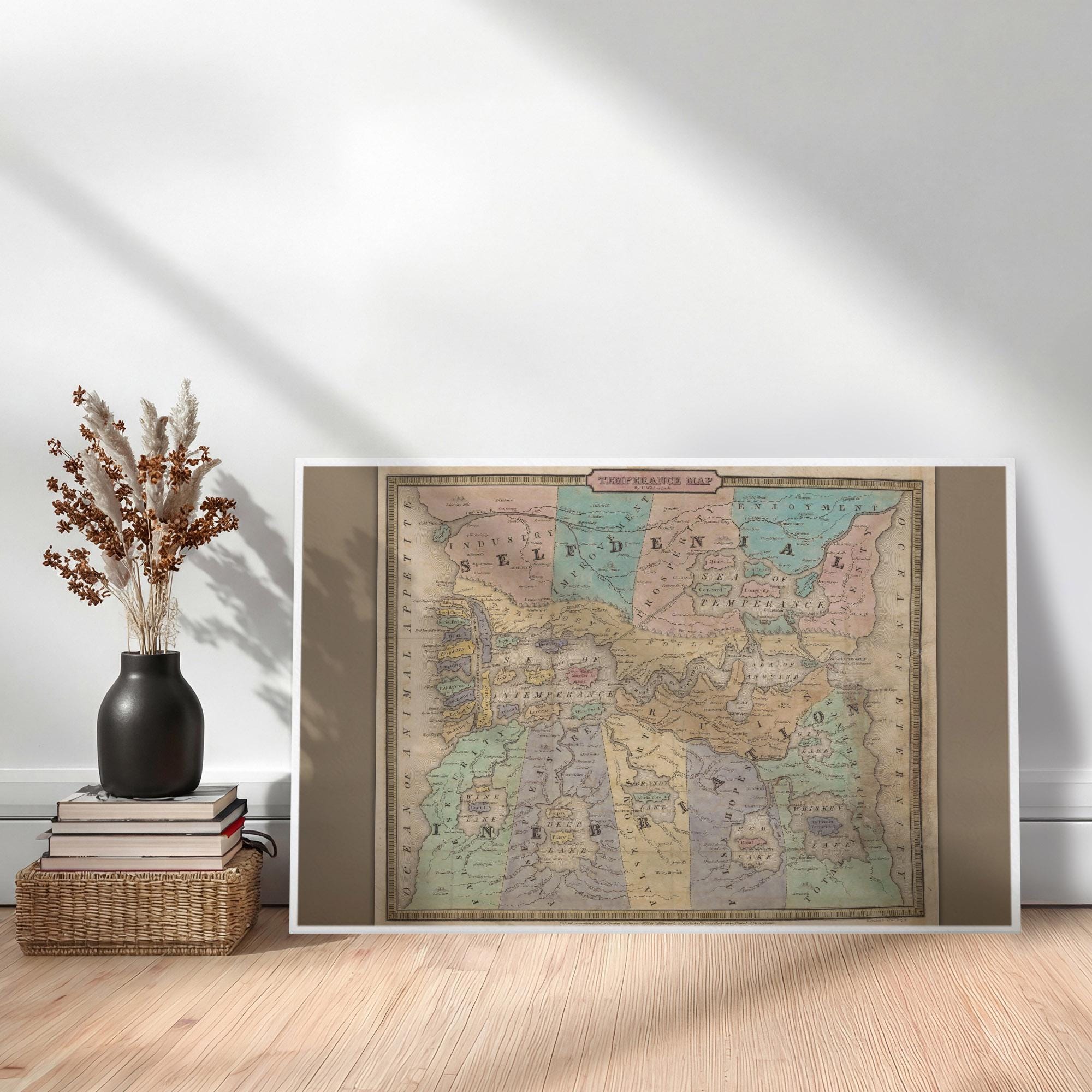 Temperance Allegory Map by John Wiltberger Jr., 1838 Historical ...