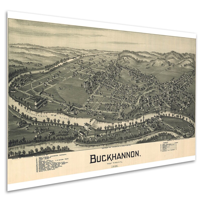 Map of Buckhannon West Virginia 1900 Antique Birdseye Map Etsy