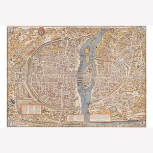 Paris, ca.1550; Historic Map; Trufchet & Hoyau; Lovely Cartography -  Teak Wood Magnetic Hanger Frame Optional