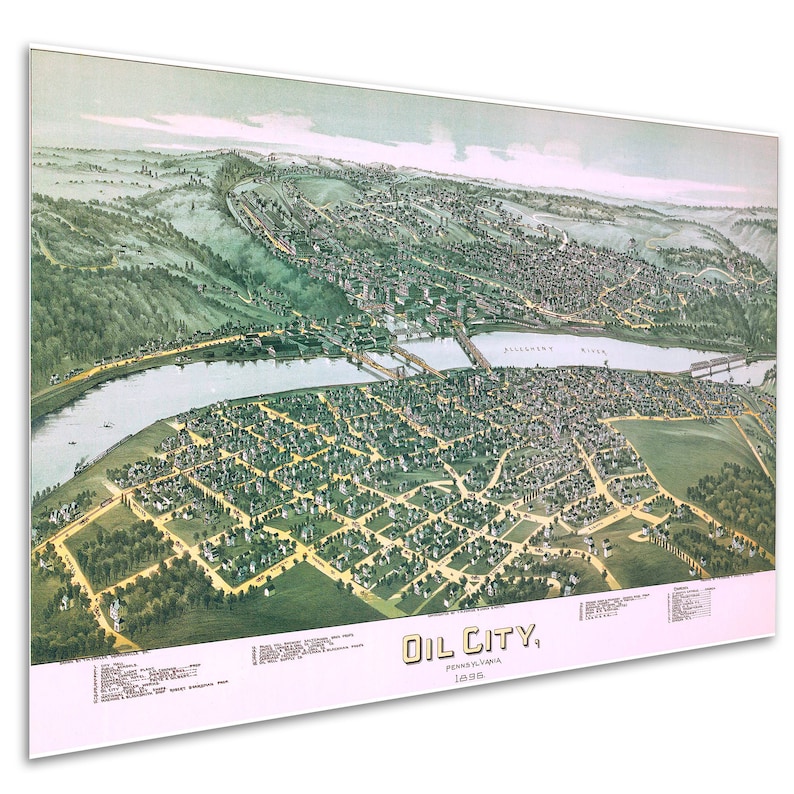 Map of Oil City Pennsylvania 1896 Antique Birdseye Map Etsy