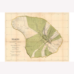 Lanai Island, Hawaii; Antique Map by Newton, 1878 -  Teak Wood Magnetic Hanger Frame Optional